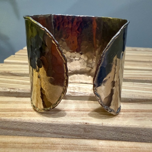 HP🌈 Sterling Silver Druzy Quartz Statement Cuff – Artisan Hammered Wide Bracelet - Picture 7 of 7